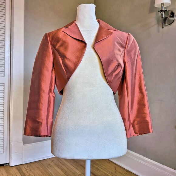 Vintage Y2K Adrianna Pink Silk Bolero Jacket Evening Fairy Cropped Size 4 - Picture 6 of 8